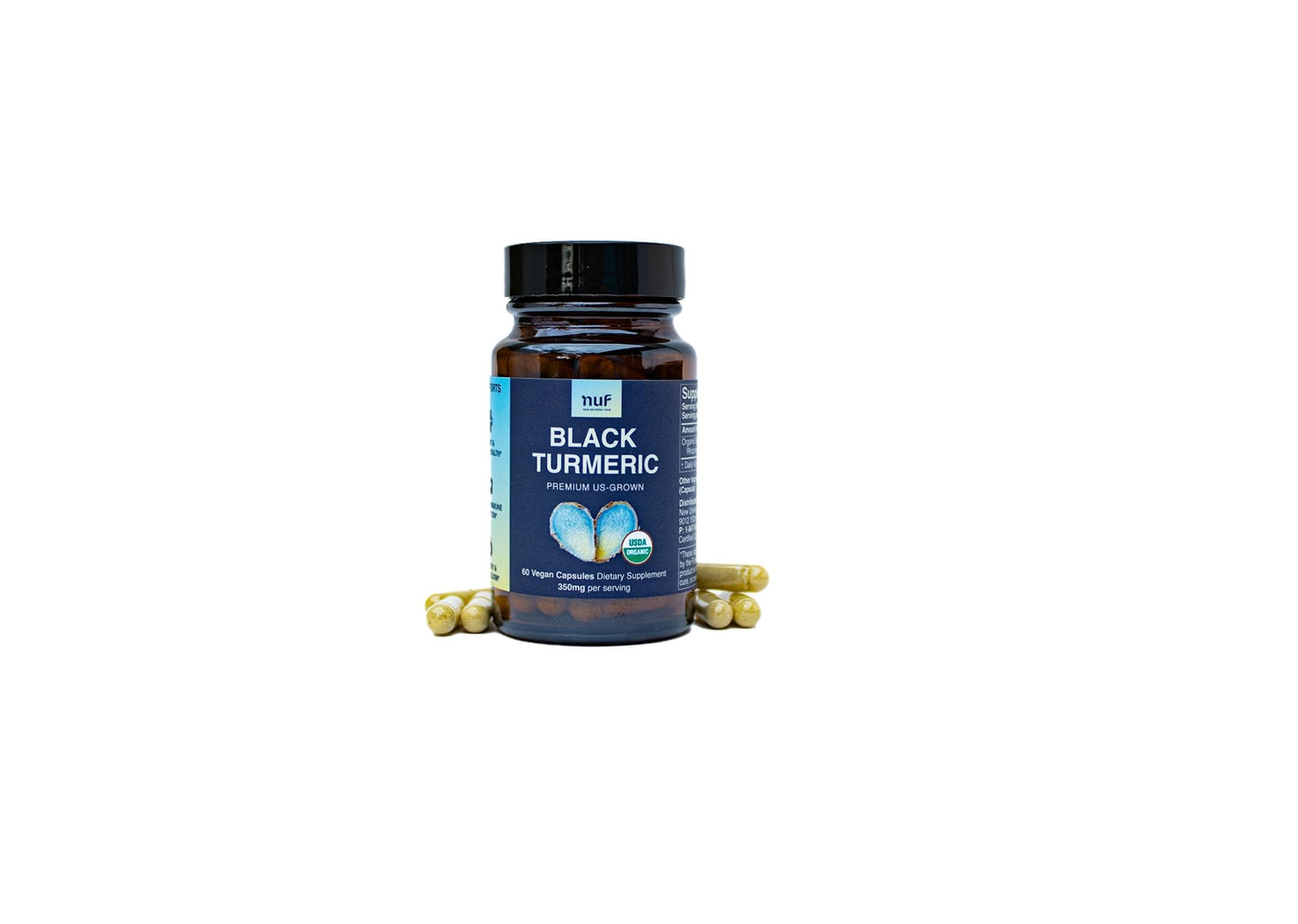 New Universe Food Organic Black Turmeric 350mg Whole Root Vegan Capsules, 60 Capsules