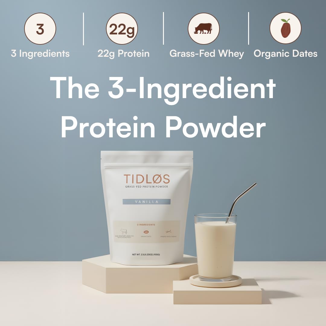 Aplos Modern Nutrition TIDLOS Grass Fed Whey Protein Powder, Vanilla, 33 Servings