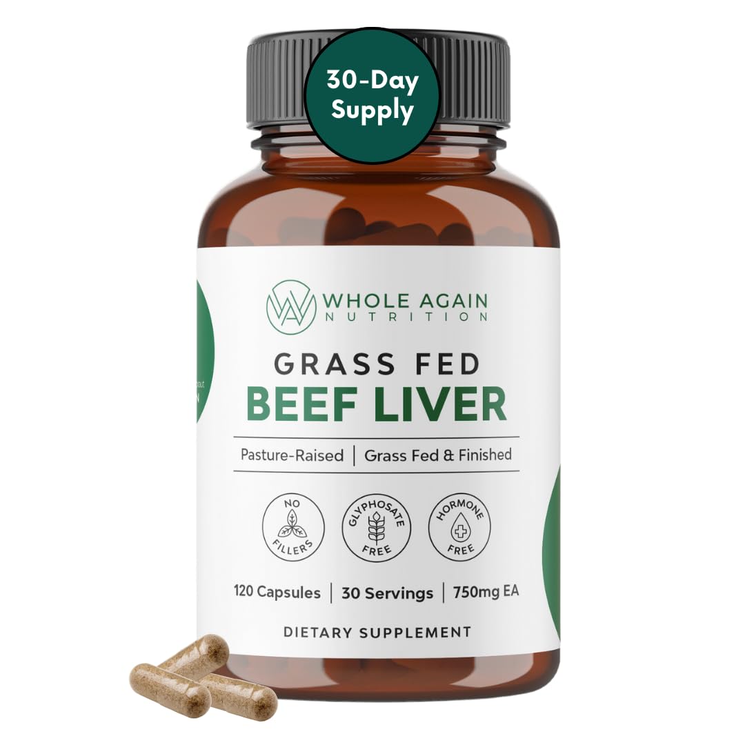 Whole Again Nutrition Grass Fed Beef Liver Capsules, 120 Count
