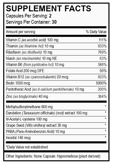 Vita4Life Biotin 2000mcg + MSM Hair Growth Vitamins for Women & Men Capsules, 60 Count