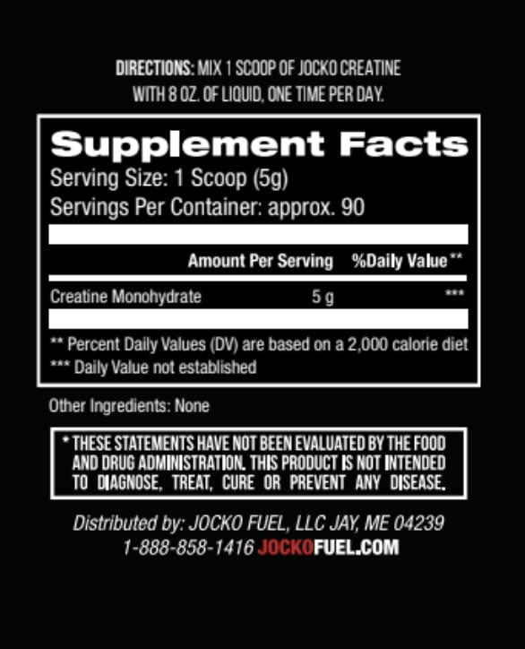 Jocko Fuel Creatine Monohydrate Powder, Unflavored, 450 Grams, 90 Servings