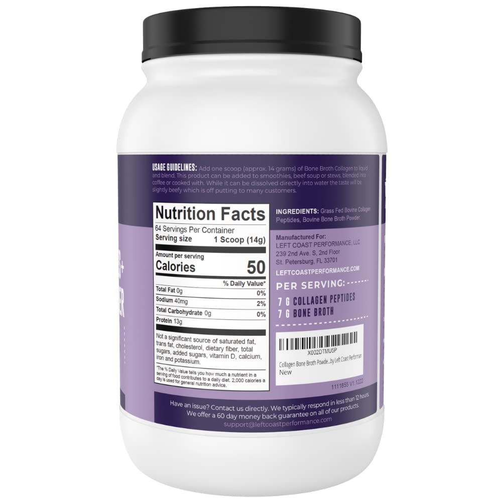 Left Coast Performance Collagen Bone Broth Powder, 32