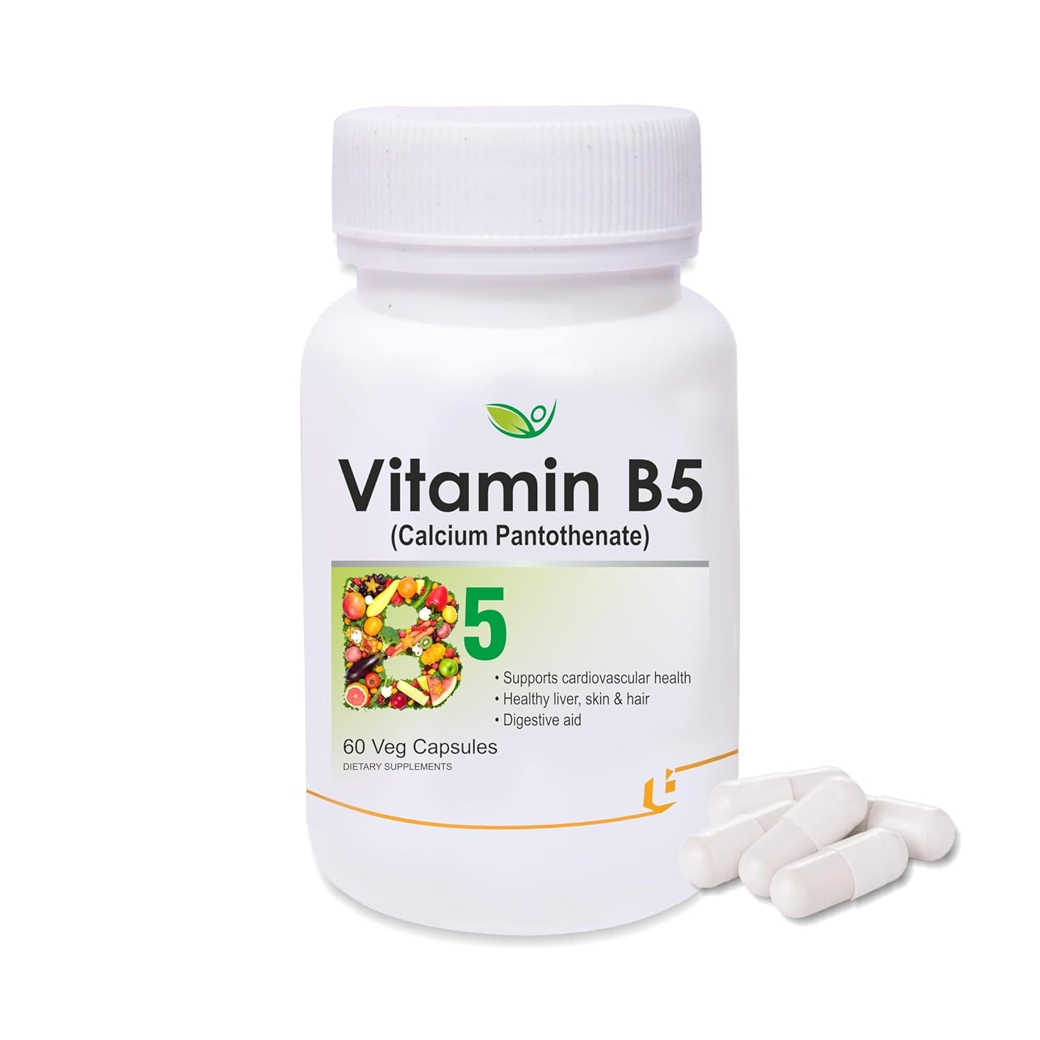 Generic Pub Vitamin B5 5mg (5000mcg), Calcium Pantothenate Supplement for Energy & Metabolism, 100% RDA Approved Capsules, 60 Capsules