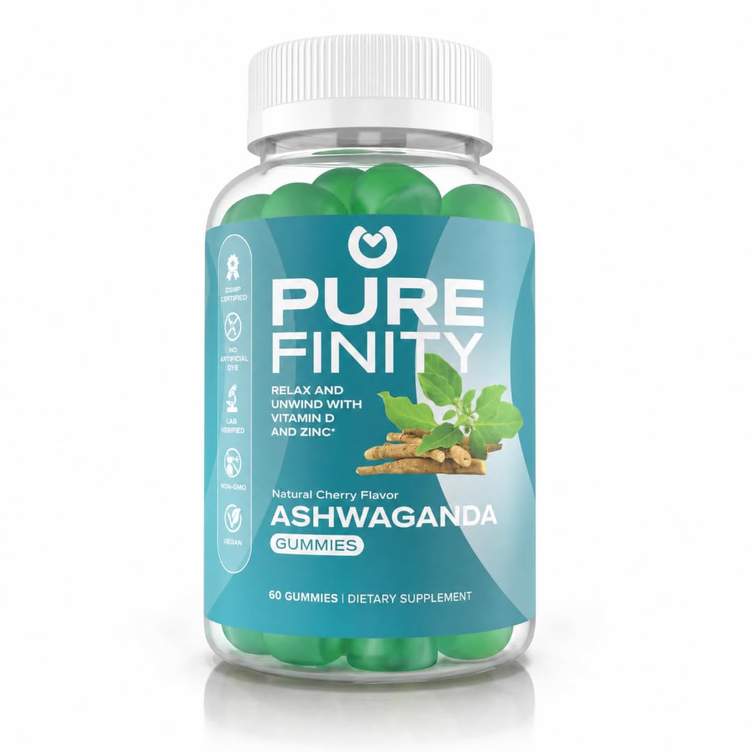 PUREFINITY Ashwagandha Gummies with Vitamin D & Zinc – 60 Count