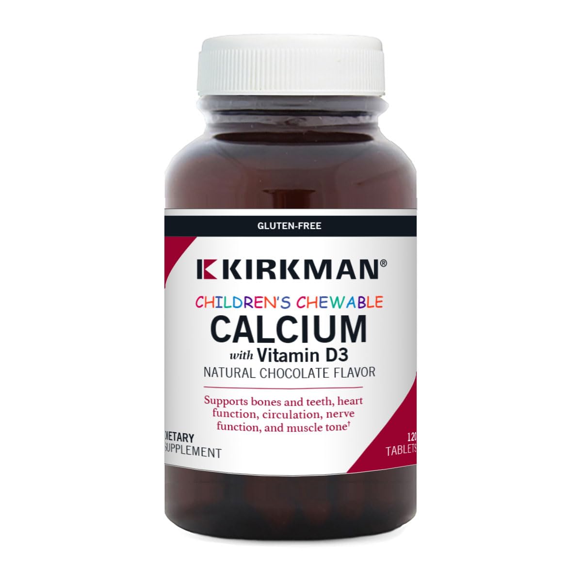 Kirkman Children's Chewable Calcium with Vitamin D3, Natural Chocolate, 120 Tablets