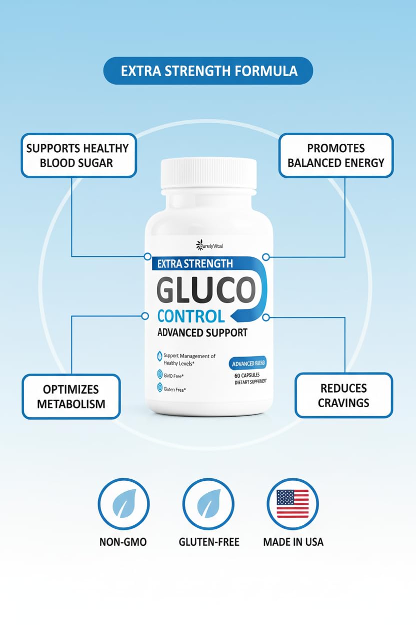Purely Vital Gluco Control GlucoControl Advanced Support Multivitamin for Overall Health & Wellness BloodSupport, 60 Capsules
