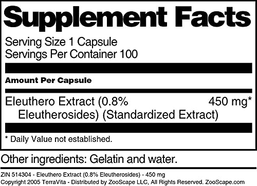 Terravita Eleuthero Extract 450 mg Capsules, 100 Count