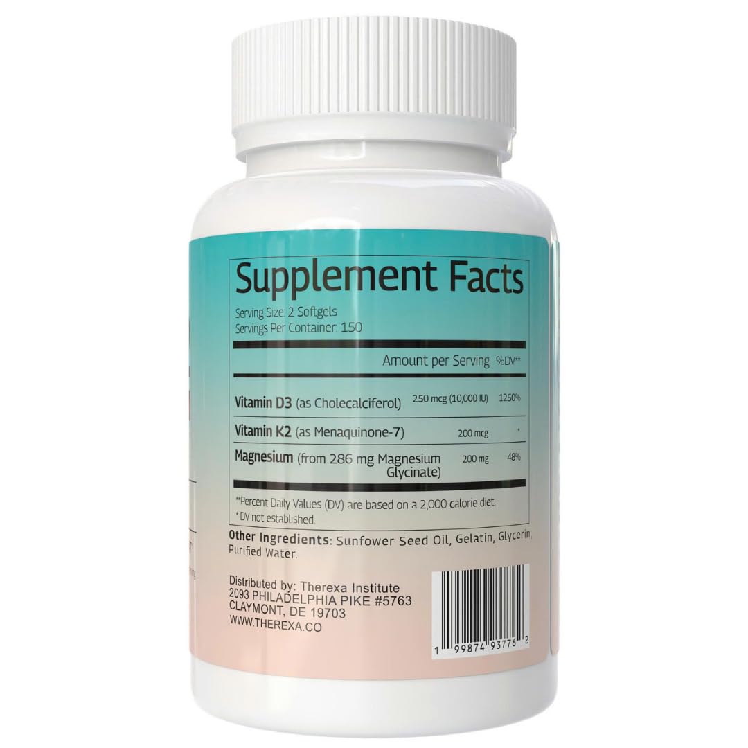 THEREXA Vitamin D3 K2 10000 IU Magnesium Glycinate Softgels 300