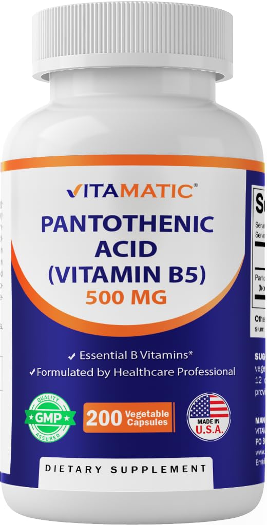 Vitamatic Pantothenic Acid (Vitamin B5) 500 mg Capsule, 200 Count