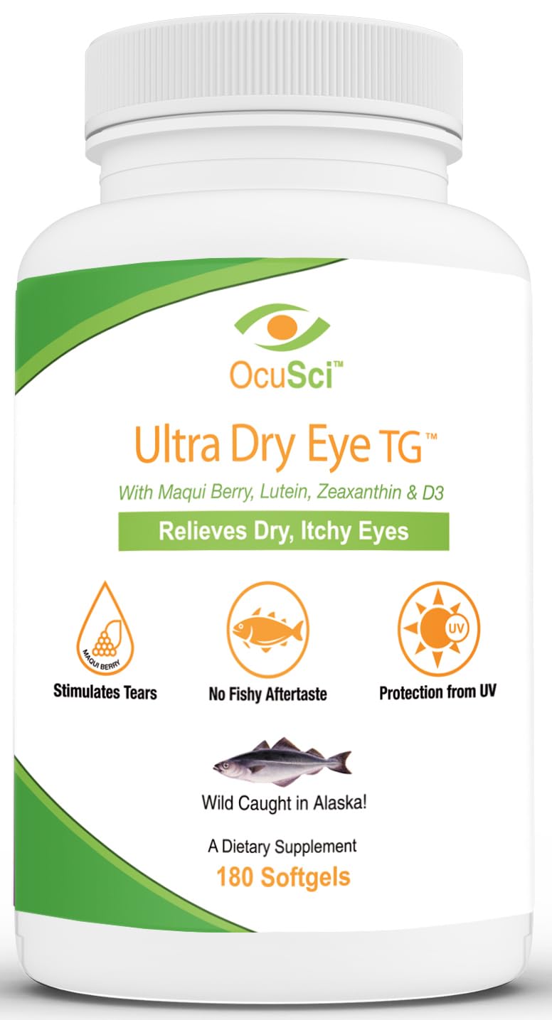 OcuSci Omega-3 Softgels 1700mg Triglyceride Omega-3 + EPA & DHA with Lutein & Zeaxanthin, B12, D3, 180 Softgels