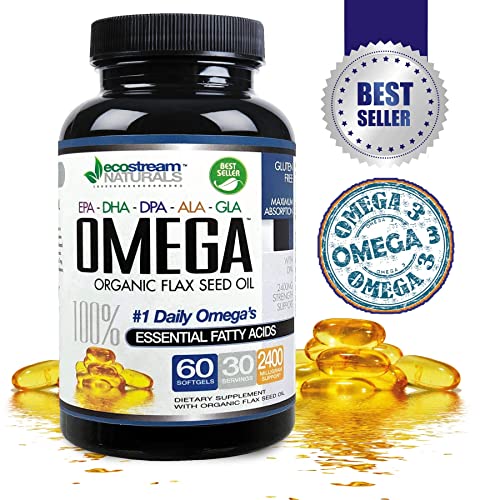 ecostream Naturals Omega 3-6-9 Blend with DPA, EPA, DHA, ALA and GLA and Organic Flax Seed Oil Softgel 120