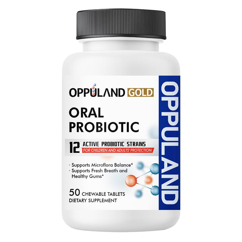 oppuland Oral Probiotic with 12 Probiotic Strains, BLIS K12 M18, B. lactis & L. Reuteri Chewable 50 Tablets