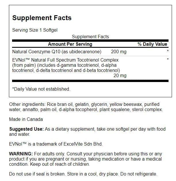 Swanson CoQ10 200 mg with 20 mg Tocotrienols Softgels, 60 Count