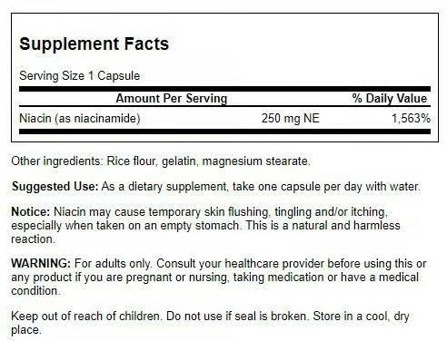 Swanson Niacinamide Vitamin B3 Supplement Capsules 500 Count