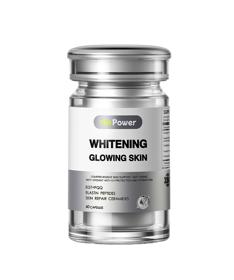 MixPower L-Ergothioneine(50mg) Skin Brightening & Antioxidant Capsules with White Tomato, Collagen & Ceramide for Hydration, Elasticity & Radiance-Glowing Skin Beauty Supplement for Women, 30 Capsules