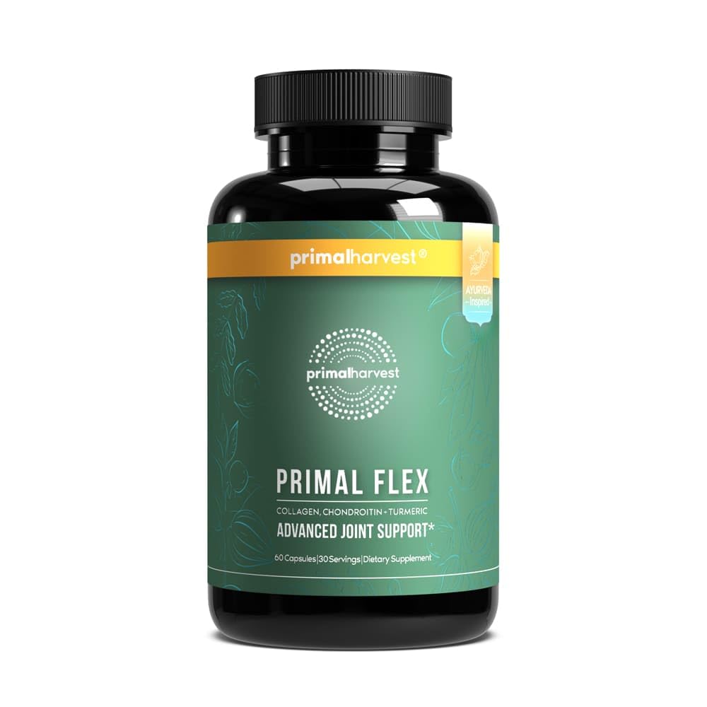Primal Harvest Primal Flex with Turmeric, Hyaluronic Acid, Type II Collagen and Boswellia for Joint Comfort, Flexibility and Mobility Support 60 Capsules