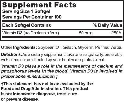 Nature's Blend Vitamin D3 Softgels 100 Count