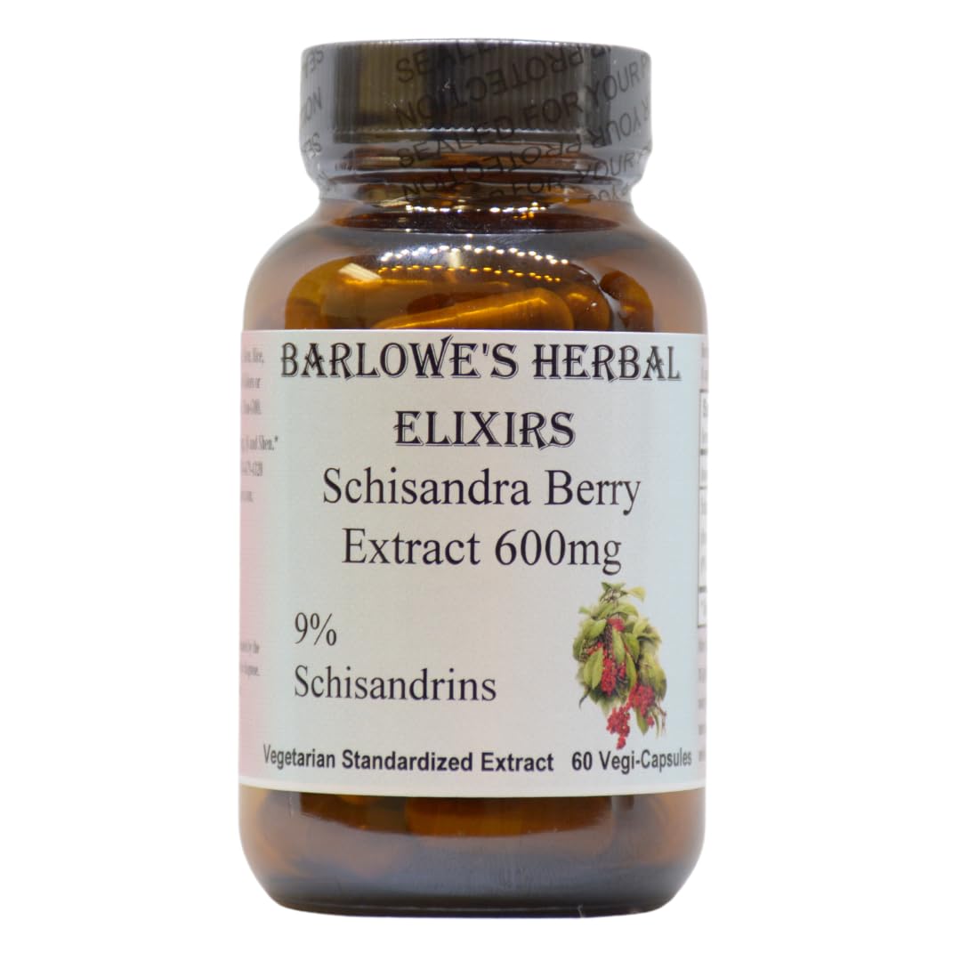 Barlowe's Herbal Elixirs Schisandra Berry Extract 9% Schisandrins 600mg per Capsule, 60 Veggie Capsules