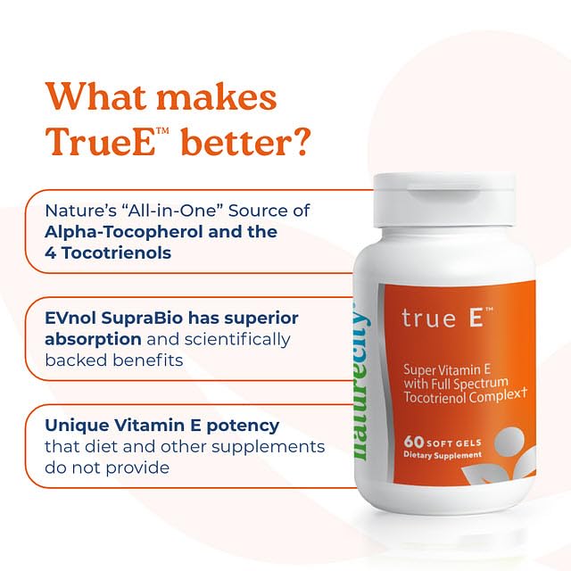NatureCity True-E Full Spectrum Tocotrienols Vitamin E & Natural Alpha Tocopherol Supplement Softgels 120