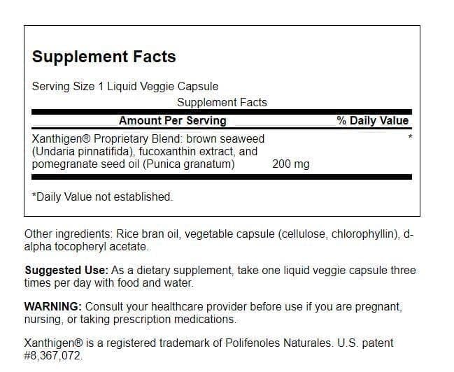 Swanson Xanthigen Brown Seaweed & Pomegranate Blend 200 mg Liquid Veggie Capsules 90 Count