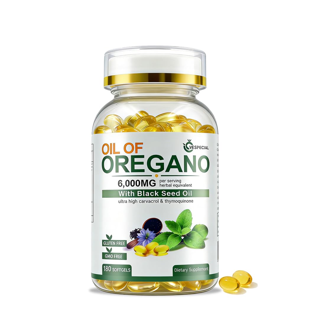 Vespecial Oil of Oregano with Black Seed Oil Softgels 180 Count