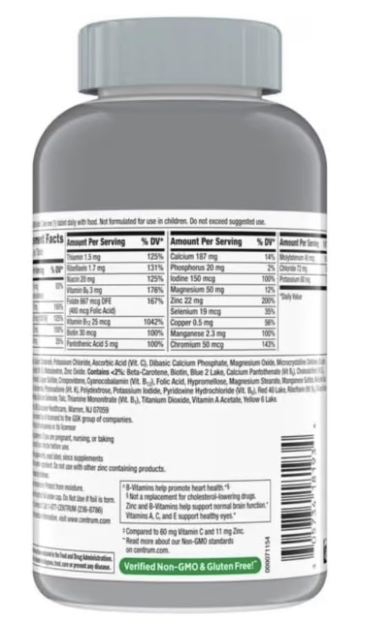 Generic Silver Adults 50+ Multivitamin with Higher Vitamin C and Zinc, Heart Brain Eye Support, 325 Tablets