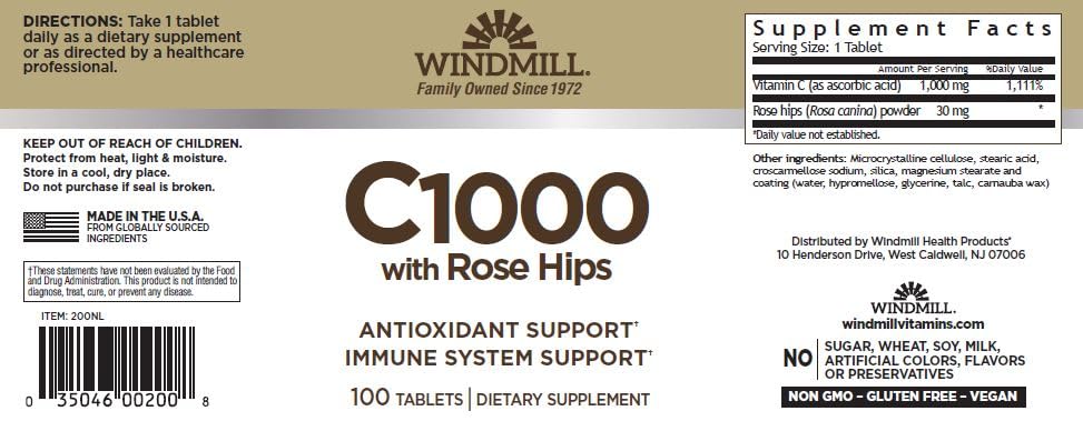 Windmill Vitamin C 1000mg Tablets, 100 Count