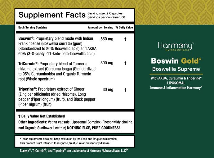 Harmony Nutraceuticals Boswin Gold Liposomal Caplets 120 Count