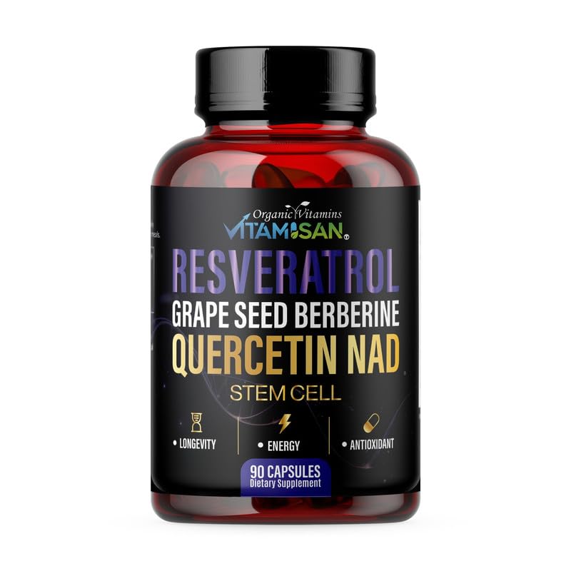 VITAMISAN Resveratrol with Quercetin, NAD+, Grape Seed, Berberine & CoQ10 – Antioxidant & Cellular Energy Support Capsules, 90 Count