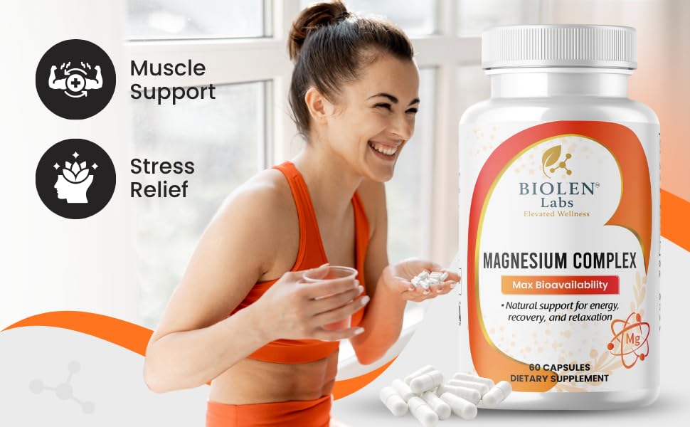 Biolen Labs Elevated Wellness Magnesium Complex Max Bioavailability Formula for Energy, Recovery, Relaxation, 60 Capsules