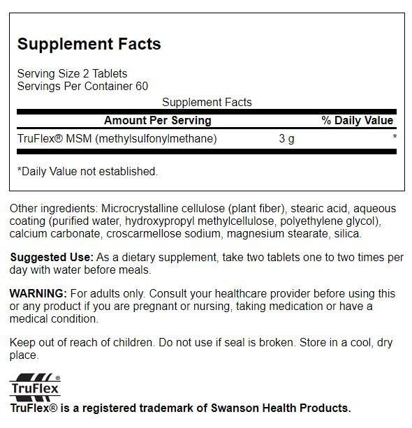 Swanson MSM 1500mg Tablet, 120 Count