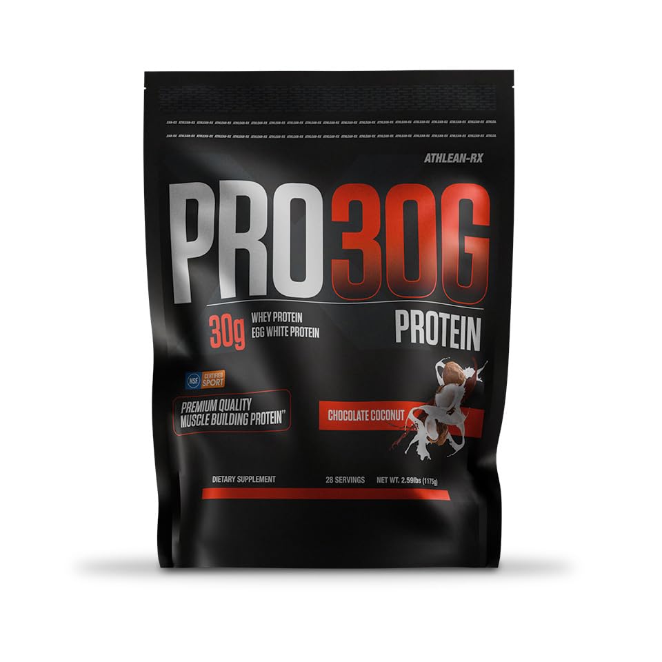 ATHLEAN-RX PRO-30G Premium Whey Protein Isolate Powder, Chocolate Coconut, Gluten-Free, Low Sugar, 44.48 oz