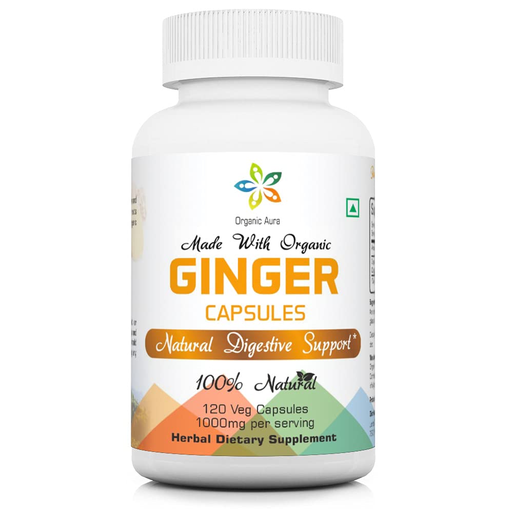 Organic Aura International Ginger Capsules 120 Veg Capsules