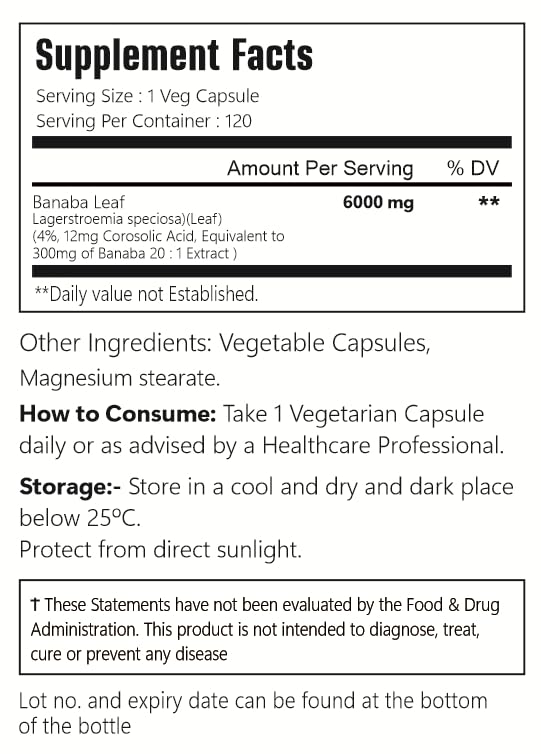 VitaCosmoX Banaba Leaf Extract Capsule 1 Count