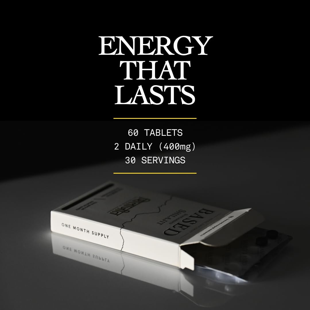 Based Supplements Shilajit Pure Shilajit Tablets with Max Potency, Energy & Immune Support, 60 Tablets