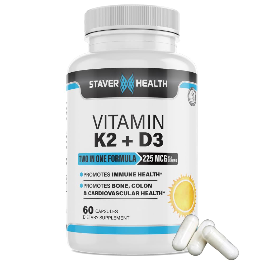 Staver Health Vitamin K2 D3 with Calcium & Bioperine MK-7 Capsule, 60 Count