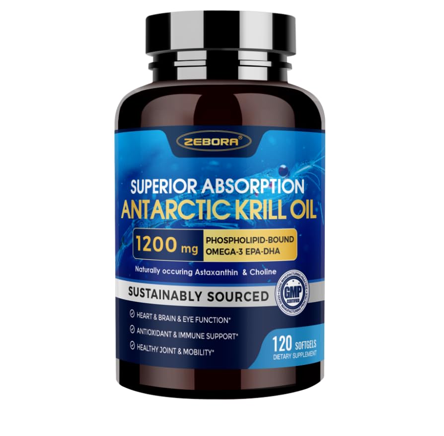 ZEBORA Krill Oil 1200 mg Omega-3 Supplement Softgels, 120 Count
