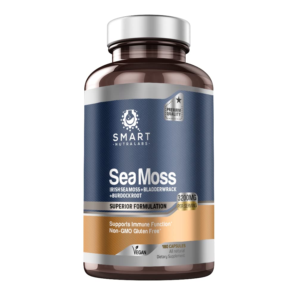 Smart Nutra Labs Organic Sea Moss 3200MG Per Serving Capsules, 180 Count