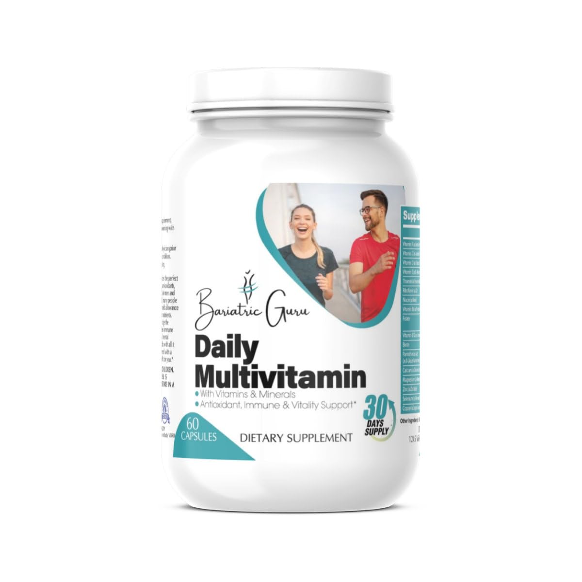Bariatric Guru Daily Multivitamin – Complete Vitamins & Minerals with Vitamin A, C, D, E, B12, Biotin, Folate, Calcium, Magnesium, Zinc, Selenium, Chromium & More, 60 Capsules