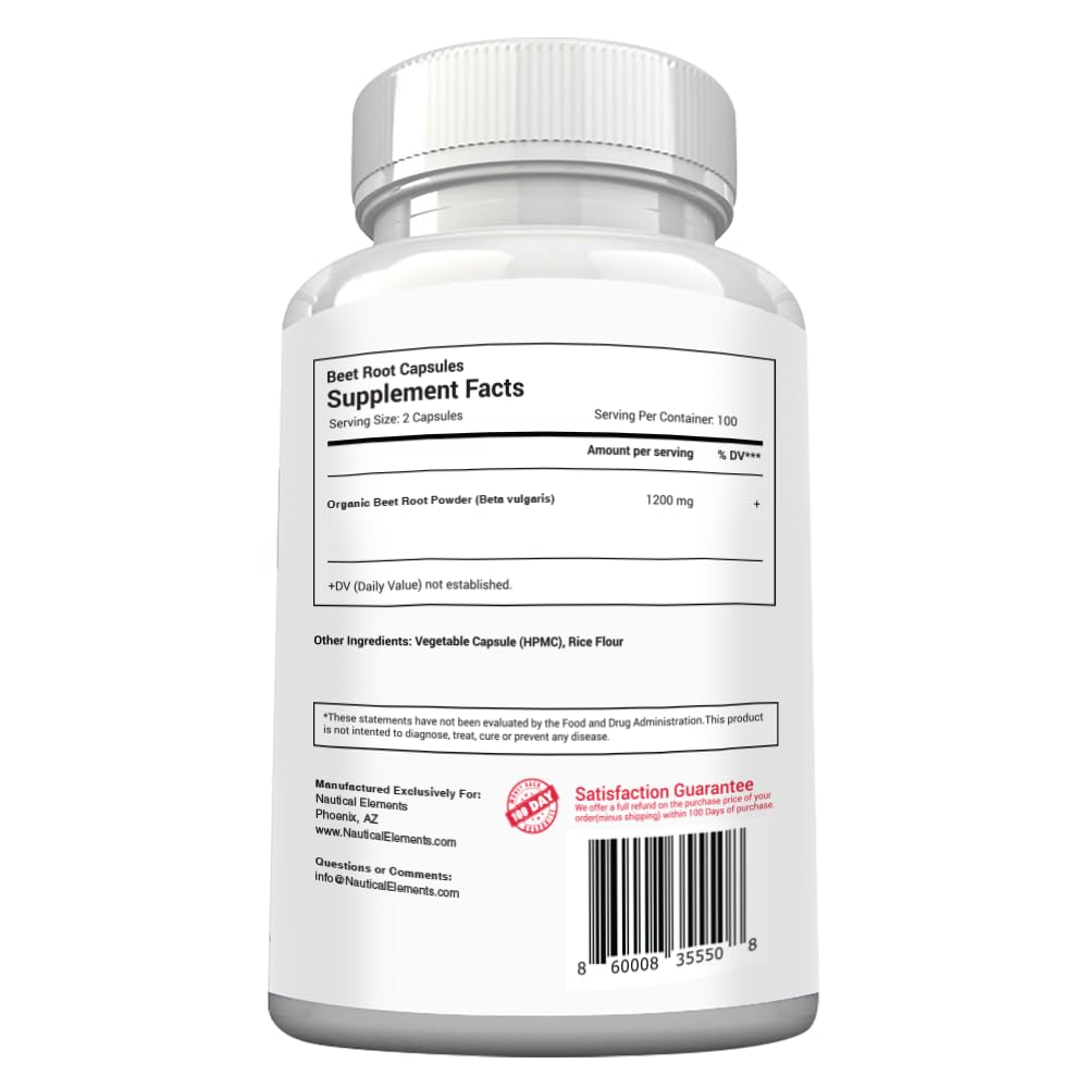 Nautical Elements Beet Root Capsules 1200mg per Serving, 200 Count