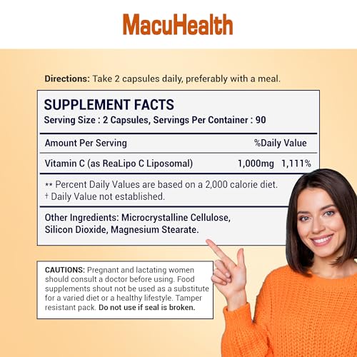 Macuhealth Plus+ Eye Vitamins with Lutein, Zeaxanthin & Meso-Zeaxanthin Combined with Liposomal Vitamin C 1000mg with Fat-Soluble Antioxidants to Support Eye, Brain & Overall Health – 3-Month Supply 180 Softgels and Capsules