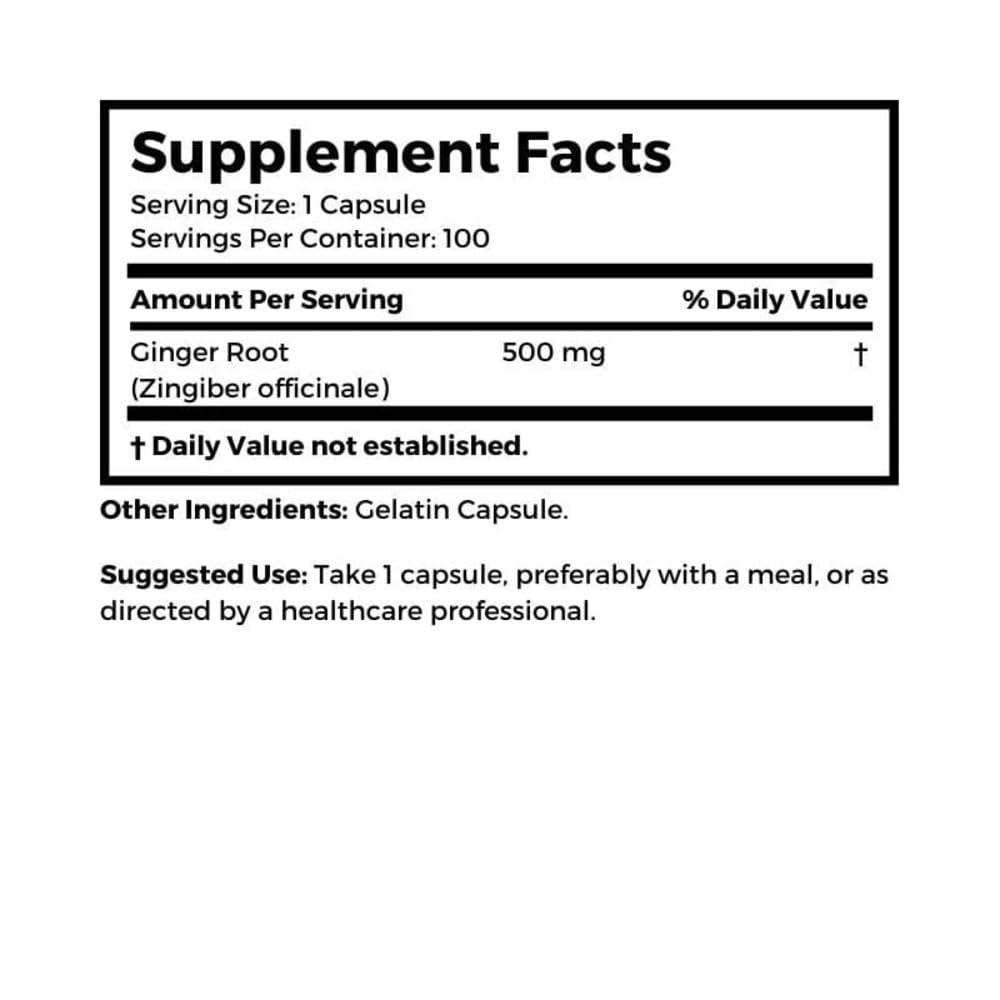Dr Clark Store Ginger Root Supplement Digestive Support 500 mg Capsules 100 Capsules