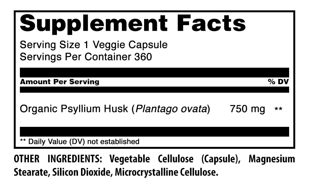 Amazing Nutrition Psyllium Husk 750mg Veggie Capsules 360 Count