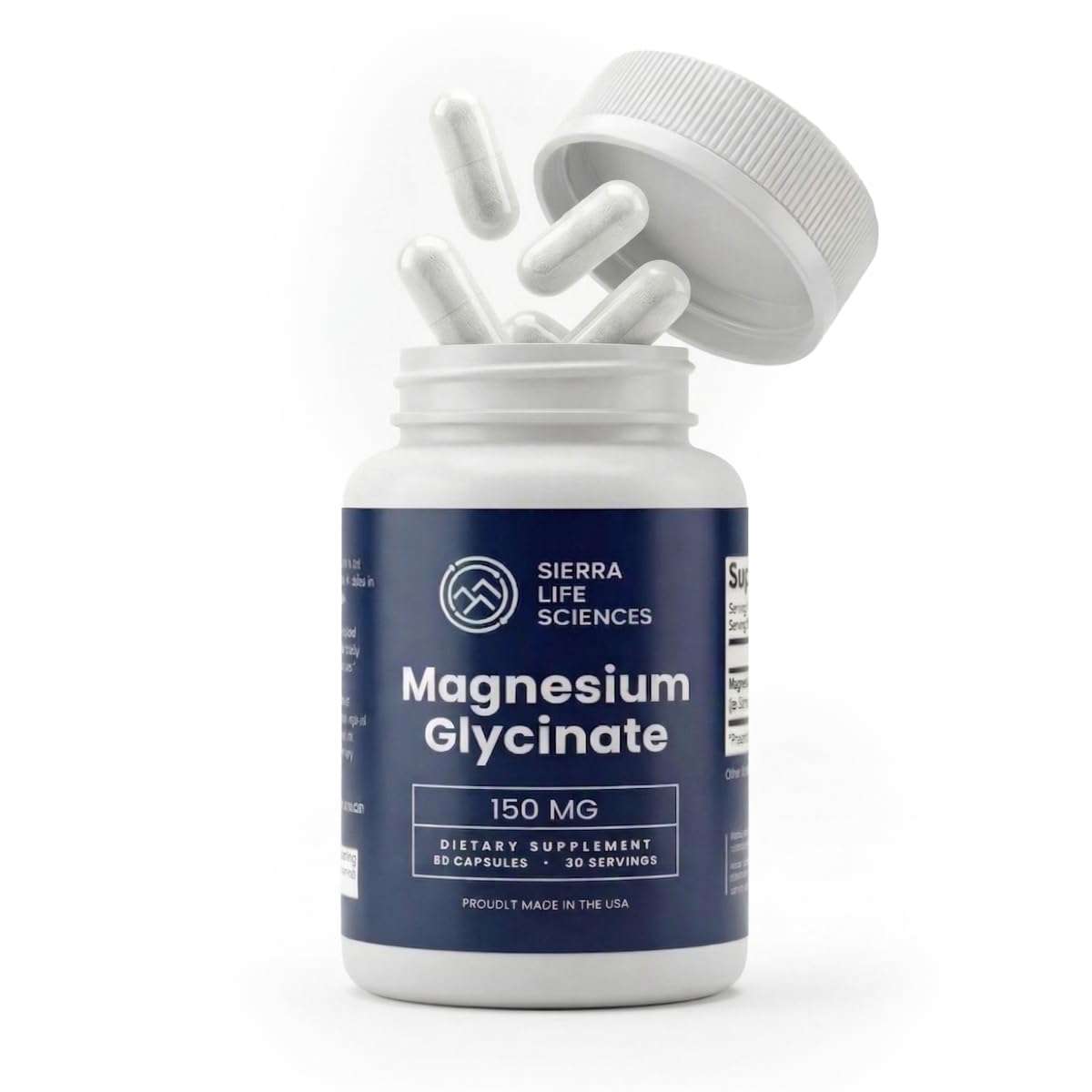 Sierra Life Sciences Magnesium Glycinate 150mg High Absorption Chelated Magnesium Supplement 60 Capsules