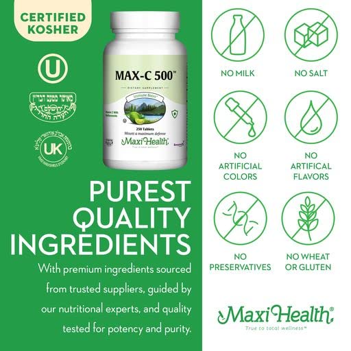 Maxi Health Maxi-C 500 Vitamin C Supplement Tablet, 250 Tablets