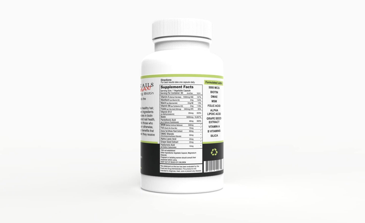 Wellgenix Purvana MAX Hair Skin and Nails Supplement Biotin 5000mcg with MSM & B-Complex Capsule, 180 Veggie Capsules