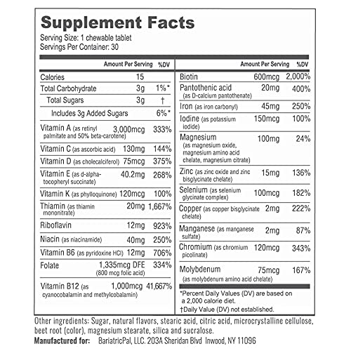 BariatricPal 30-Day Bariatric Vitamin Bundle Multivitamin One Per Day Tablets, with 45mg Iron, Calcium Citrate (600mg) and D3 Coated Tablets, 60 Tablets