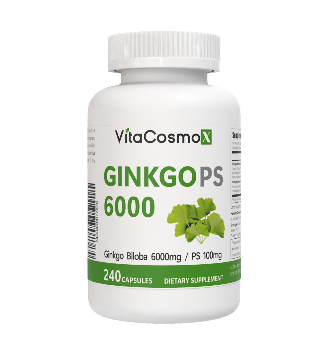 VitaCosmoX Ginkgo Biloba with Phosphatidylserine Complex Capsules, 240 Vegetarian Capsules