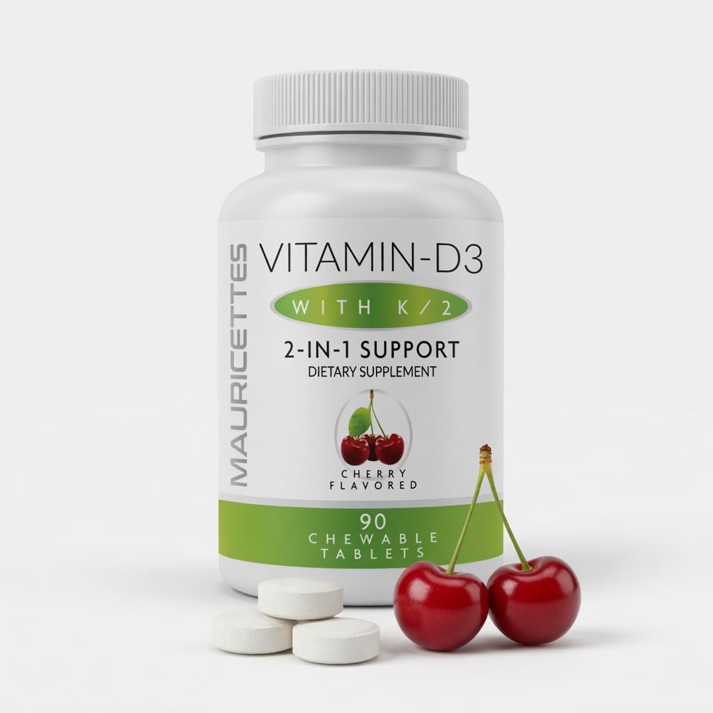 Mauricettes Vitamin D3 + K2 (MK-7) Chewable Tablets, Cherry Flavor, 2,000 IU, 90 Tablets