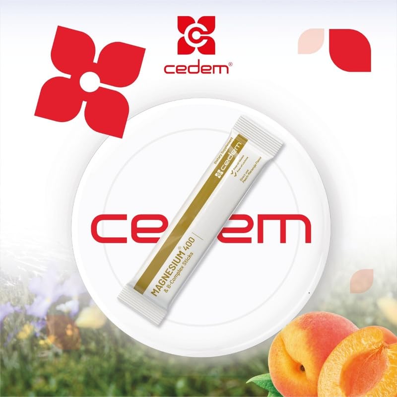 CEDEM Magnesium 400mg + B-Complex No Water Needed Dissolving Powder Sticks, Swiss-Formulated, Peach Flavor, 20 Count